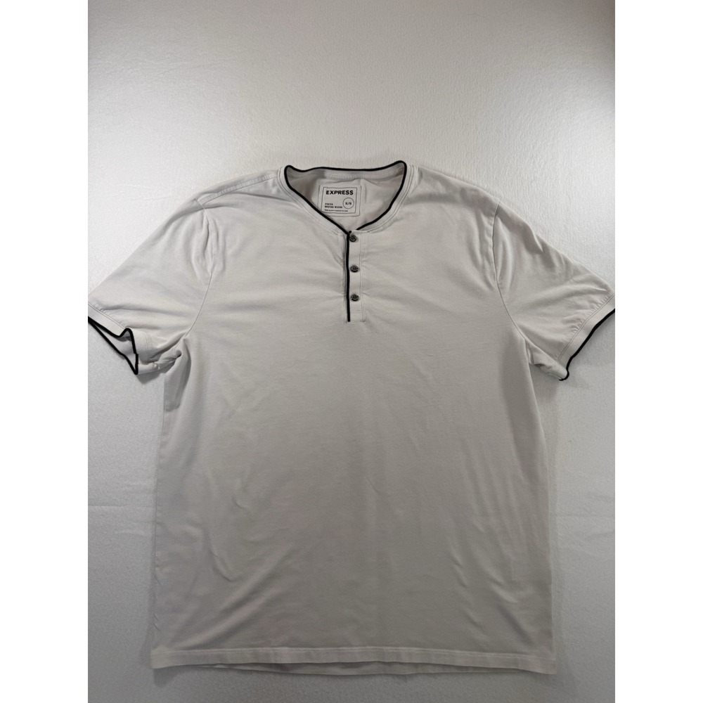 Express Mens Henley XL White Black Lining Short Sleeve Moisture Wicking Stretchy